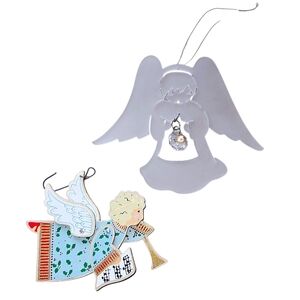 Vintage Angel Christmas Ornaments Moveable Arms Frosted Glass With Crystal